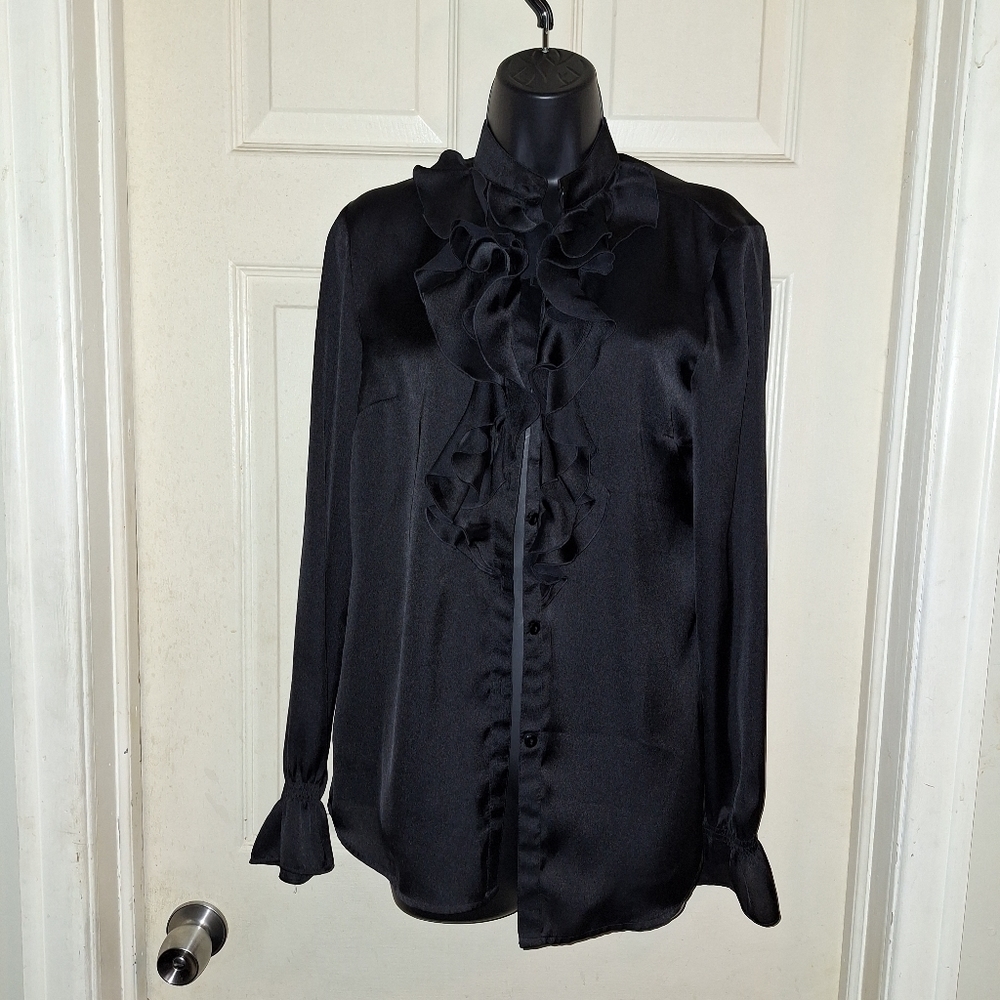 Kasper button down blouse with ruffles small - Picture 1 of 6